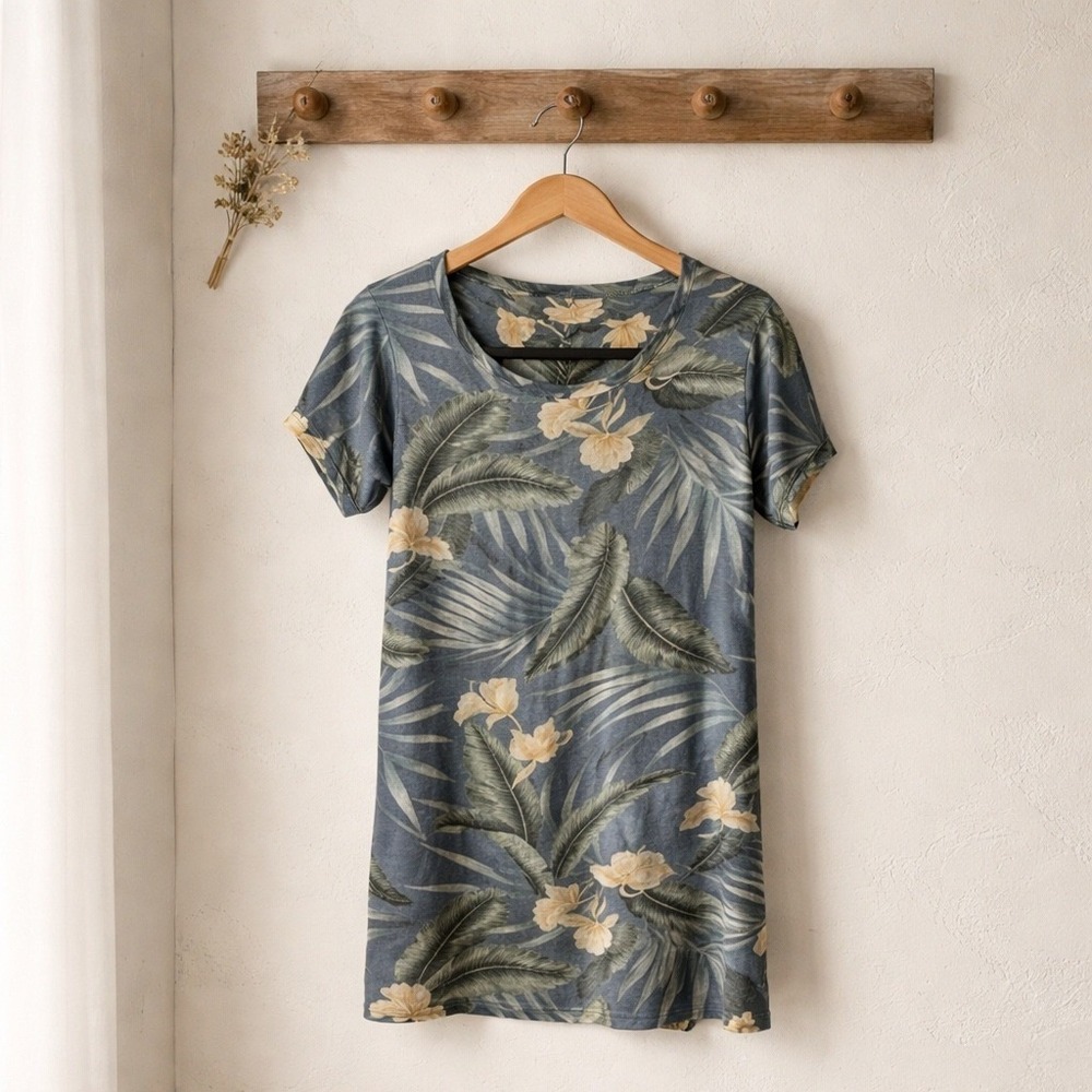 Tommy Bahama T-Shirt Dress Women XS Blue Green Excellent‎ Tropical Palm Floral
